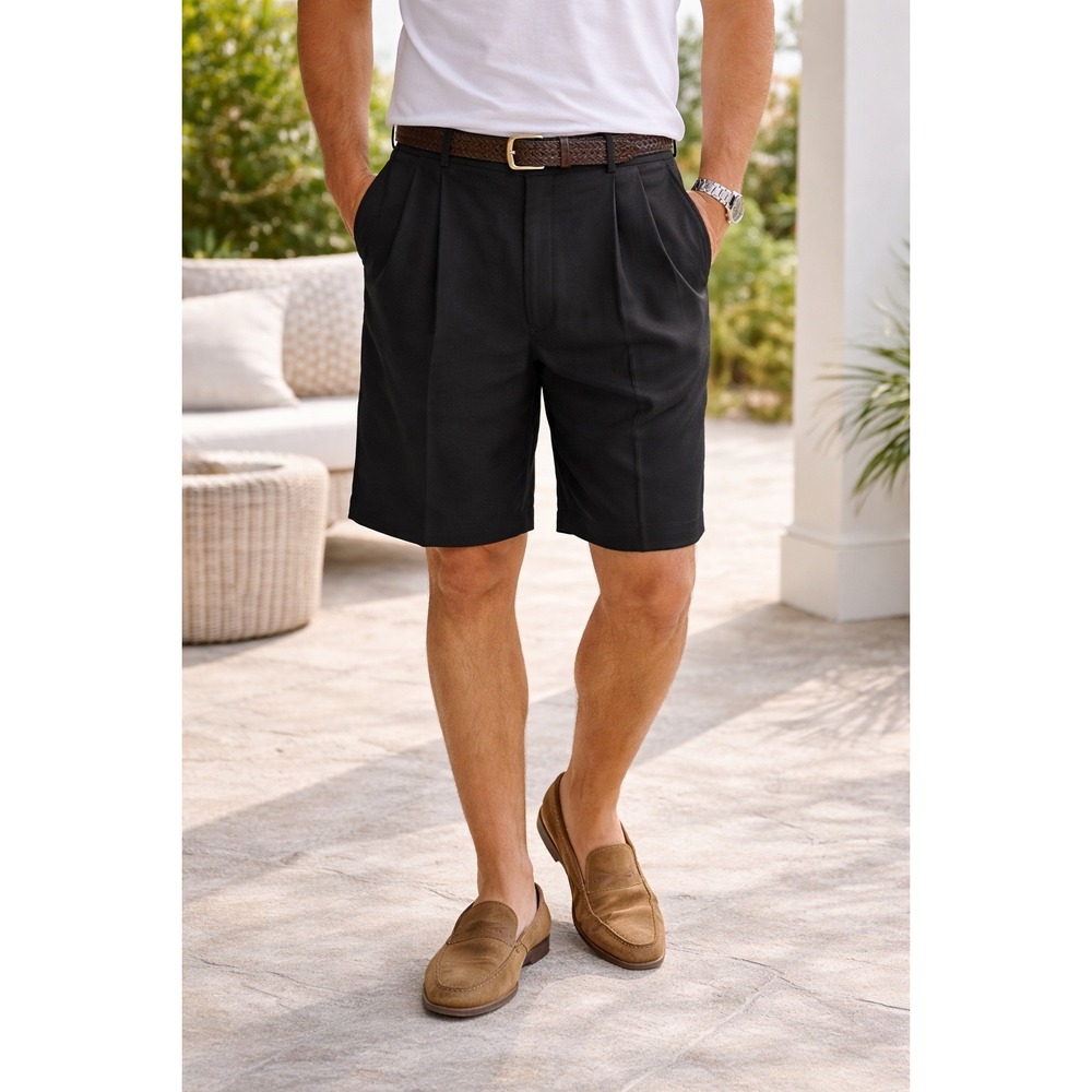 Jamaica Jaxx 100% Silk Pleated‎ Dress Shorts Black Mens 36 Classic Preppy Resort